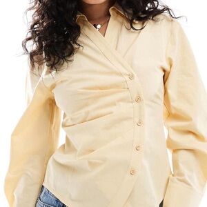 Soft Yellow Asymmetrical Button-Front Women's Top